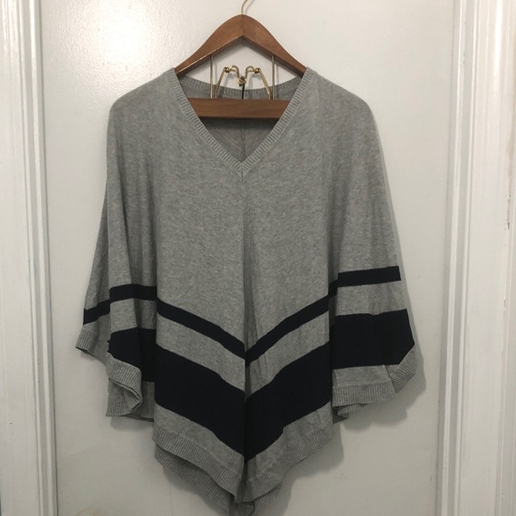 crown & ivy Sweaters - Crown & Ivy Gray and Navy Poncho Sweater